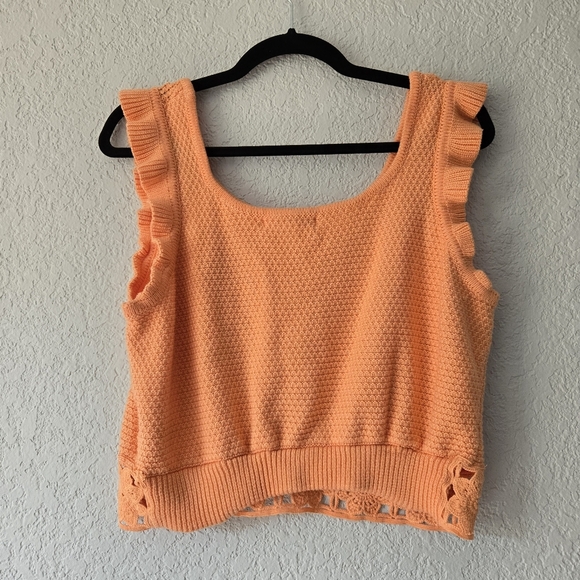 Madden NYC XXL Orange Crochet Ruffle Sleeve Crop Top Flower Power ! - Picture 3 of 5